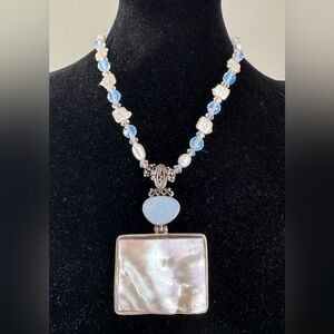 Art Nouveau Large Mother of Pearl and Australian Opal Pendant 925 FNA Silver